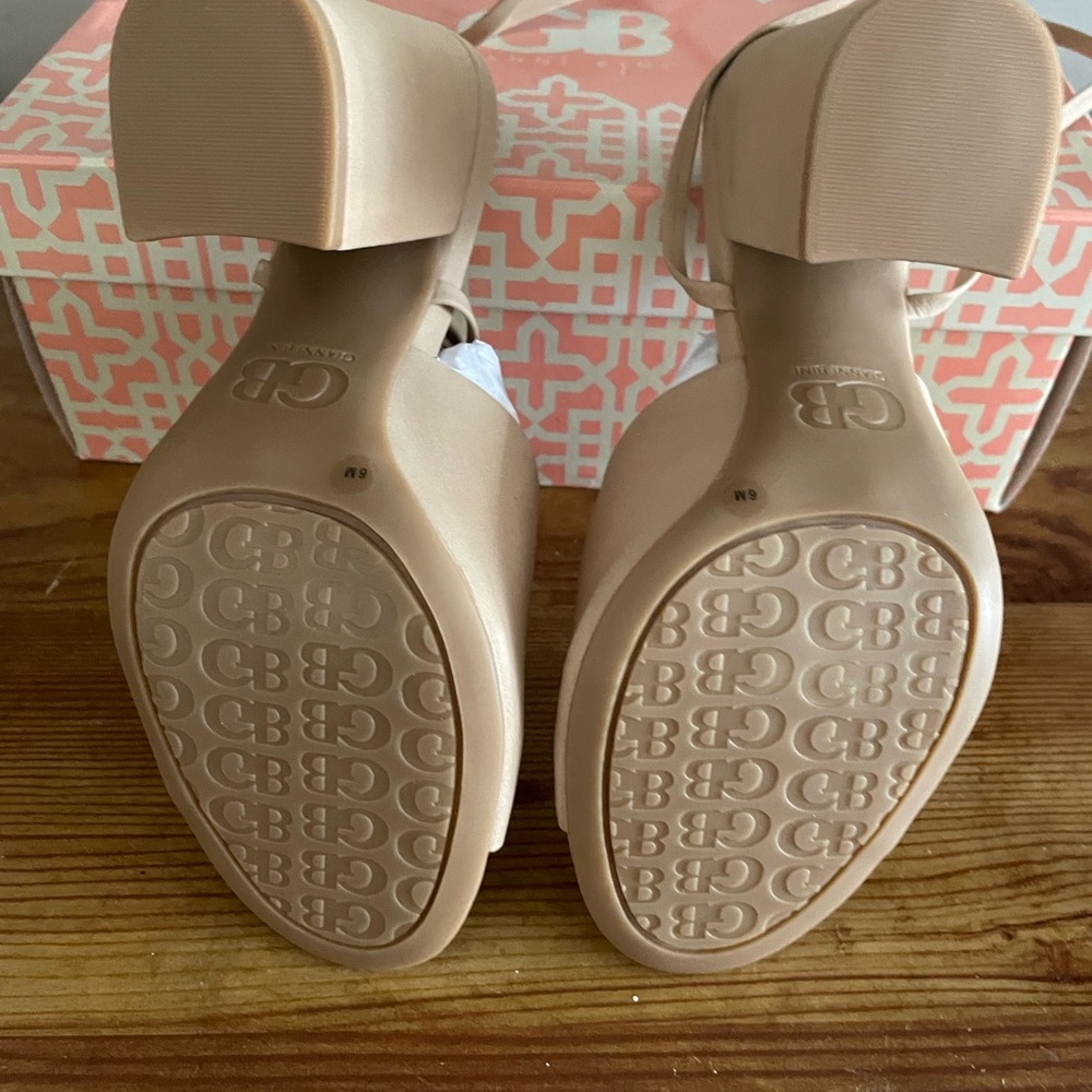 Gianni Bini Kat-Kall Ankle Wrap Block Heel Mules in Spanish Sand Suede New